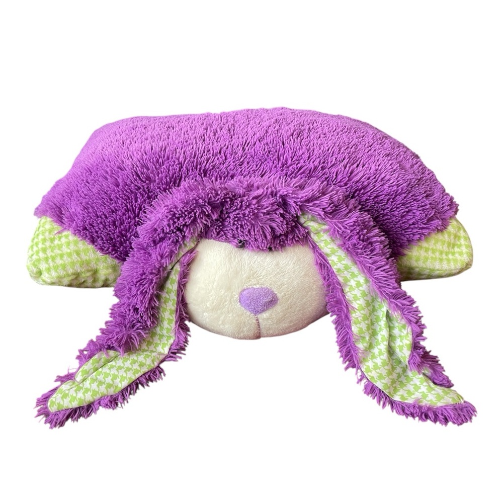 Rare Pillow Pets Purple Bunny Rabbit Green Checkers 19" Plush Long Ears 2009